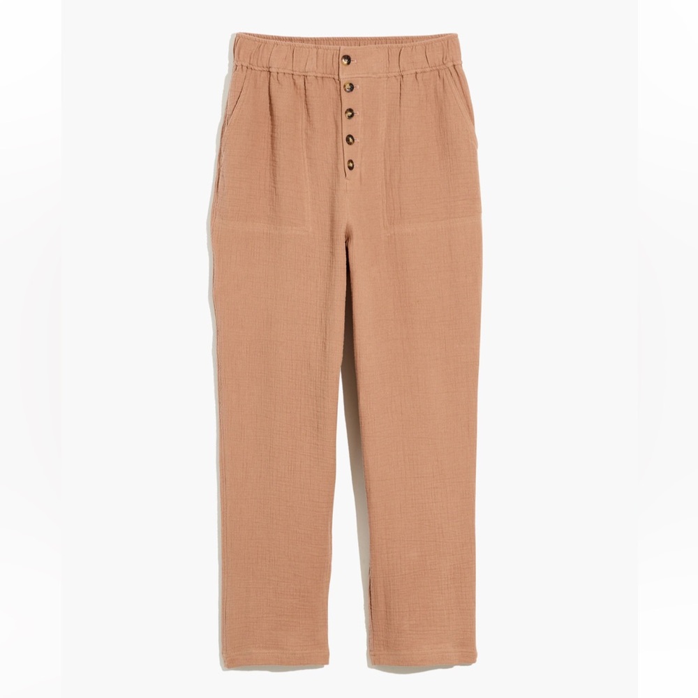Madewell Cotton-Linen Pull-On High-Rise Tapered Pants: Button-Front Edition